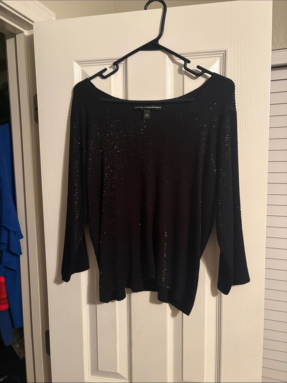 Ellen Tracy Black Sparkle Boatneck Tunic